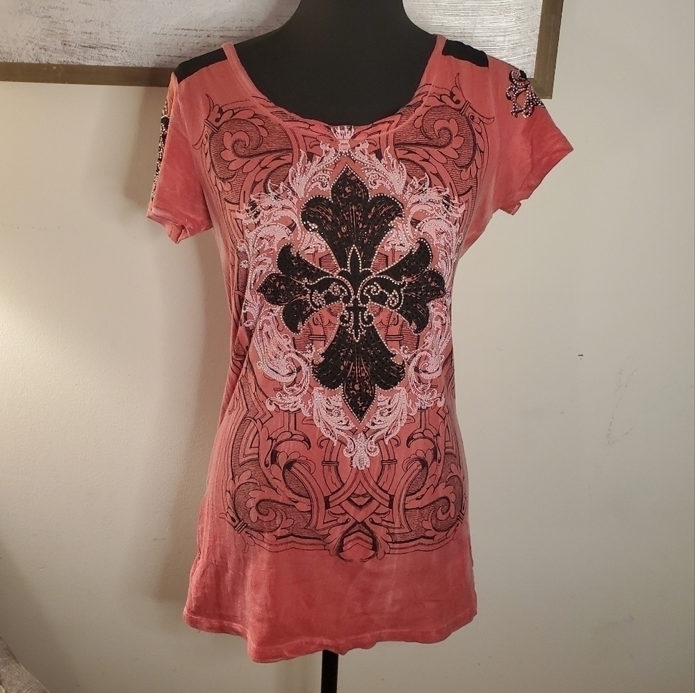 Twisted Courtesy blingy cross shirt
